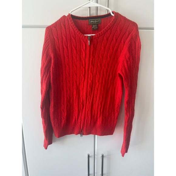 Eddie Bauer Sweaters - Eddie Bauer Red Cable Knit Full Zip Angora Blend Cardigan Sweater Womens Medium